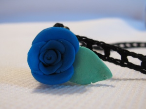 Jack's Blue Rose Pendant with Julia's Railroad Crochet Choker